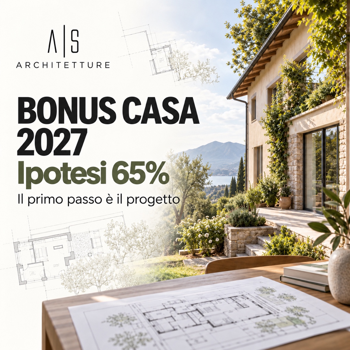 Bonus casa 2027, ipotesi 65%: il primo passo è il progetto. Copertina AS Architetture.